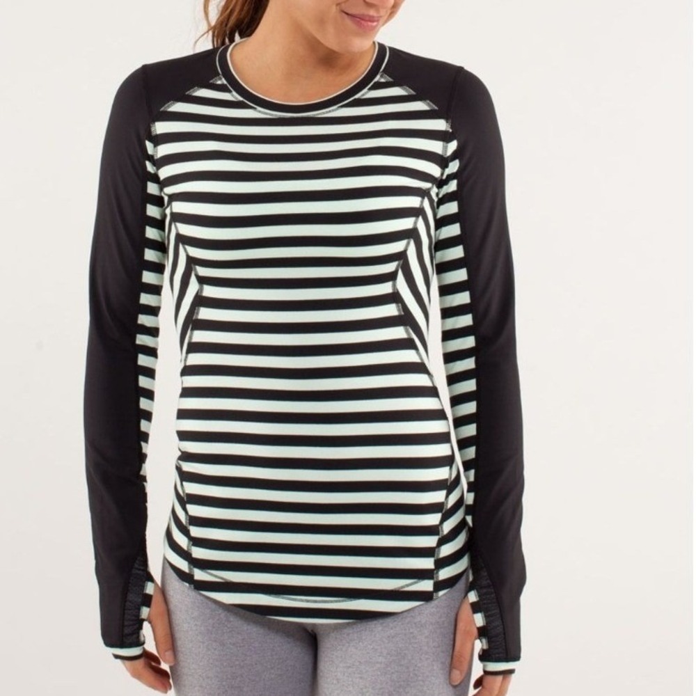 Lululemon Run Reflect Long Sleeve Top Size 8 Mint Stripe Rulu Thumbholes Running